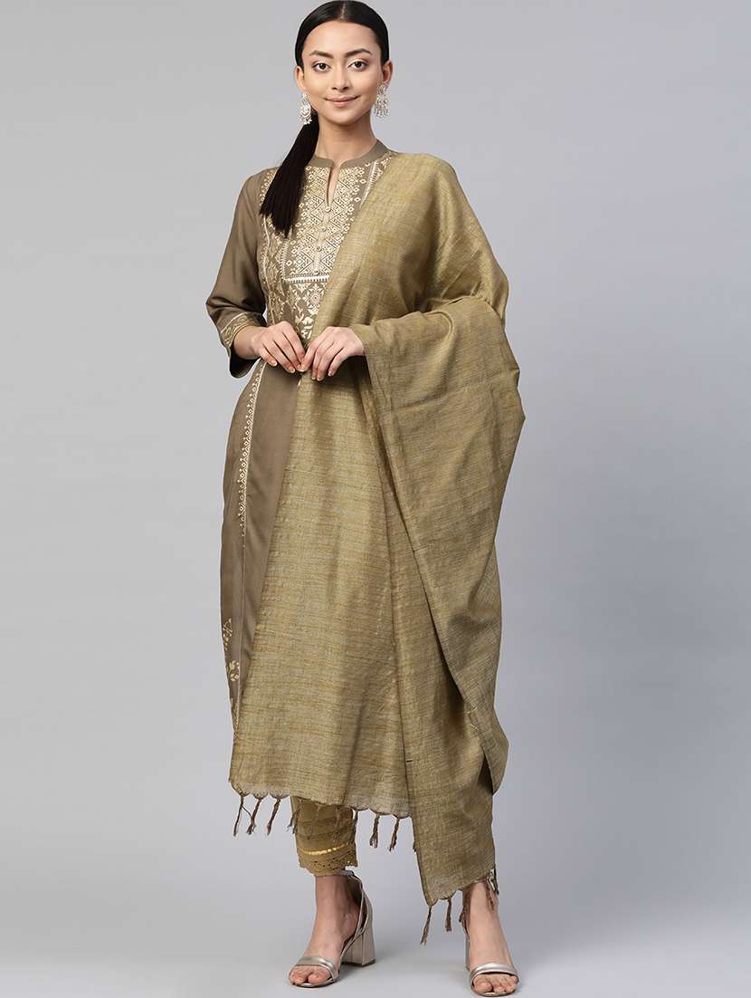 gold print kurta dupatta set with hair band