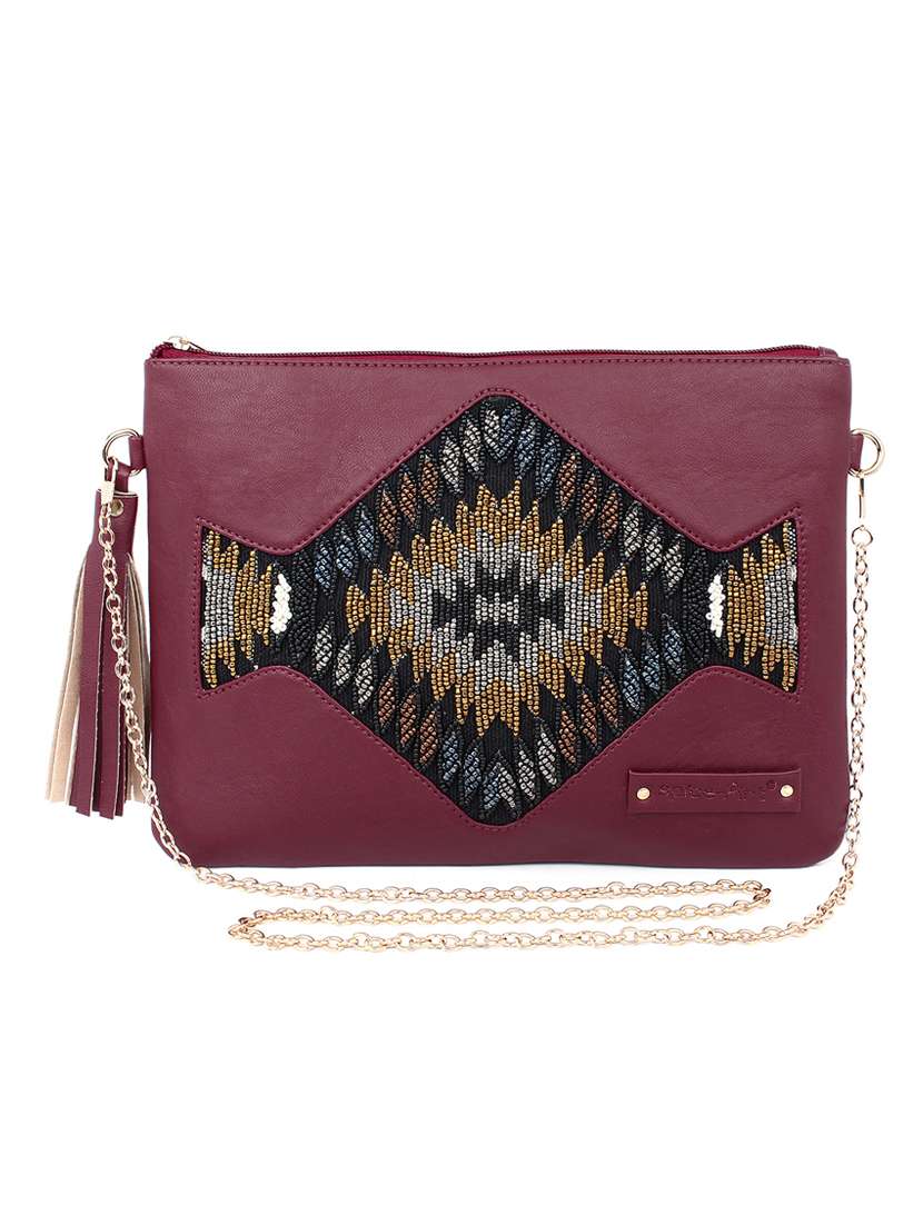 maroon leatherette (pu) regular clutch