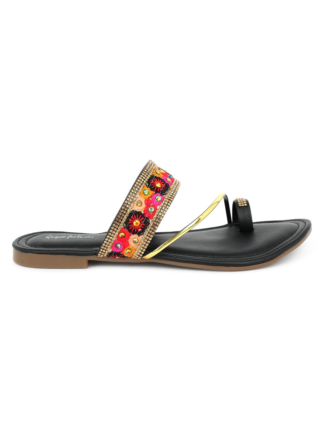 black synthetic slip on kolhapuris - 17591883 - Standard Image - 1