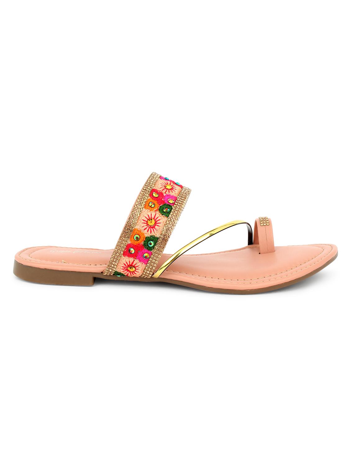 pink synthetic slip on kolhapuris - 17591884 -  Standard Image - 1