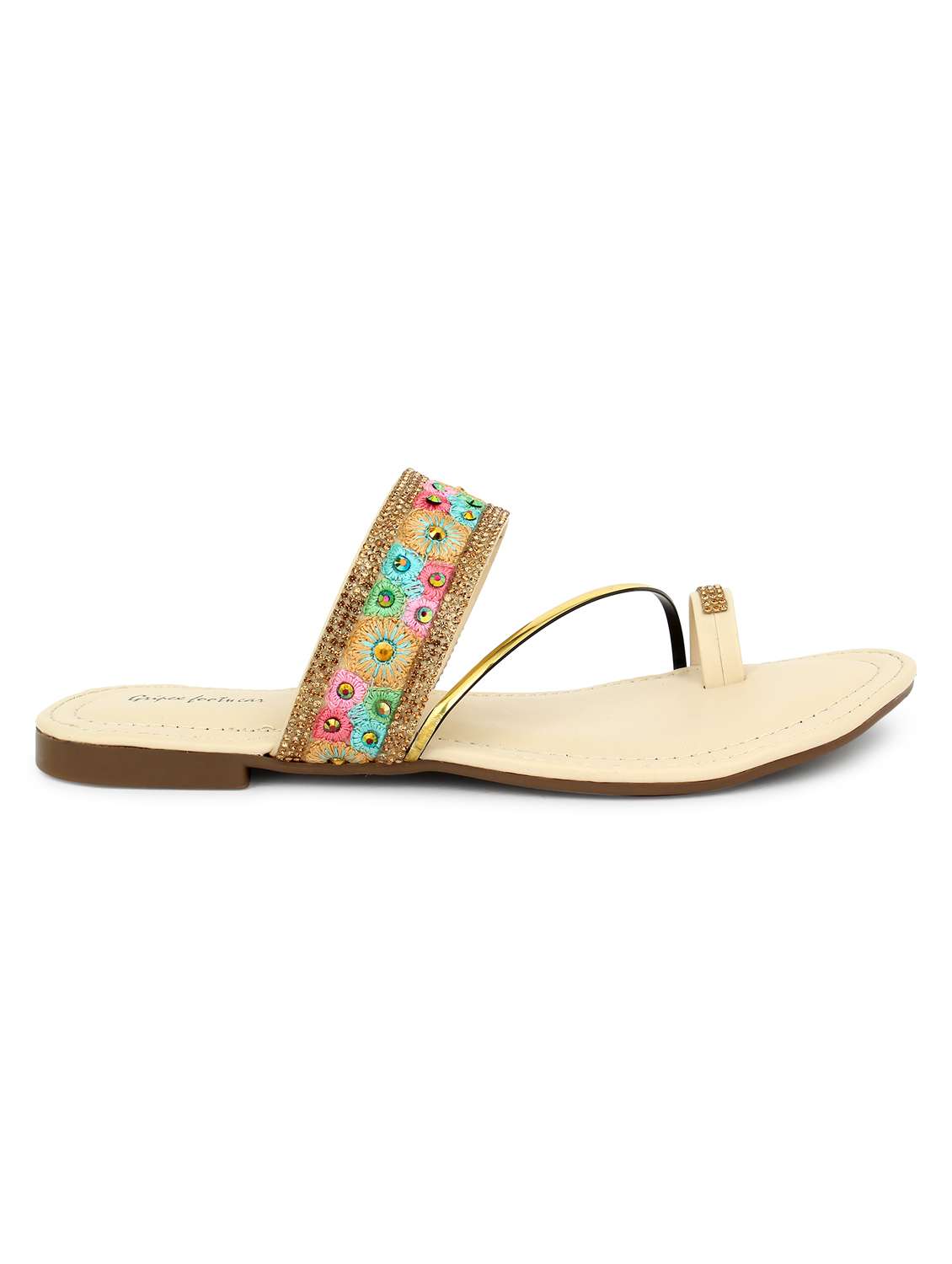 beige synthetic slip on kolhapuris - 17591885 -  Standard Image - 1