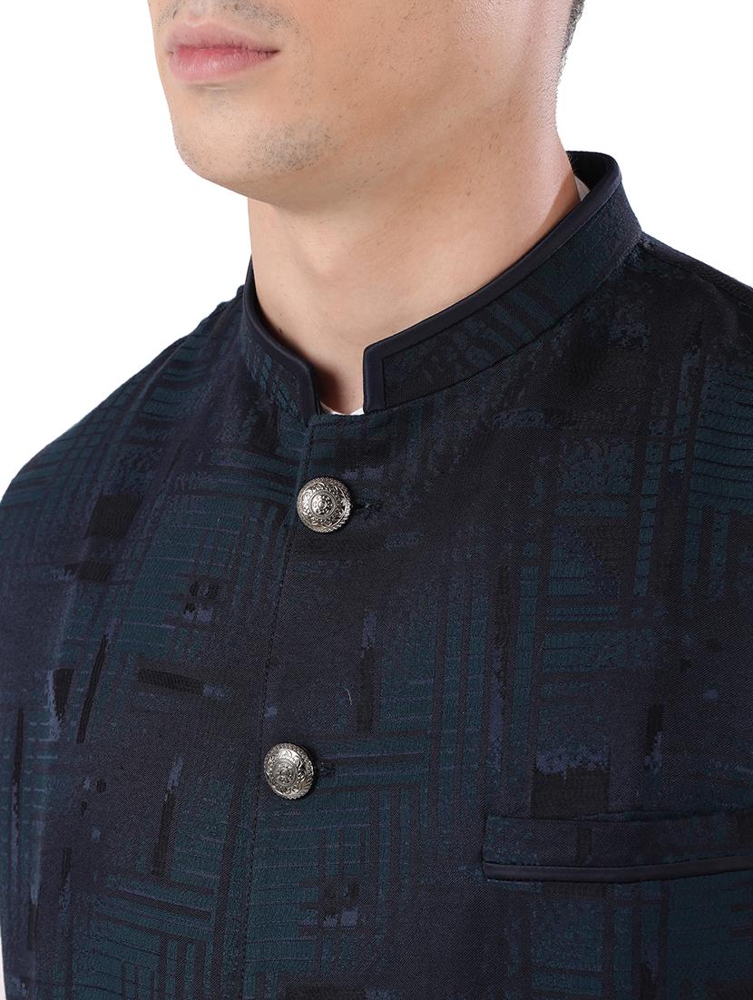 navy blue self design nehru jacket - 17592333 - Standard Image - 4