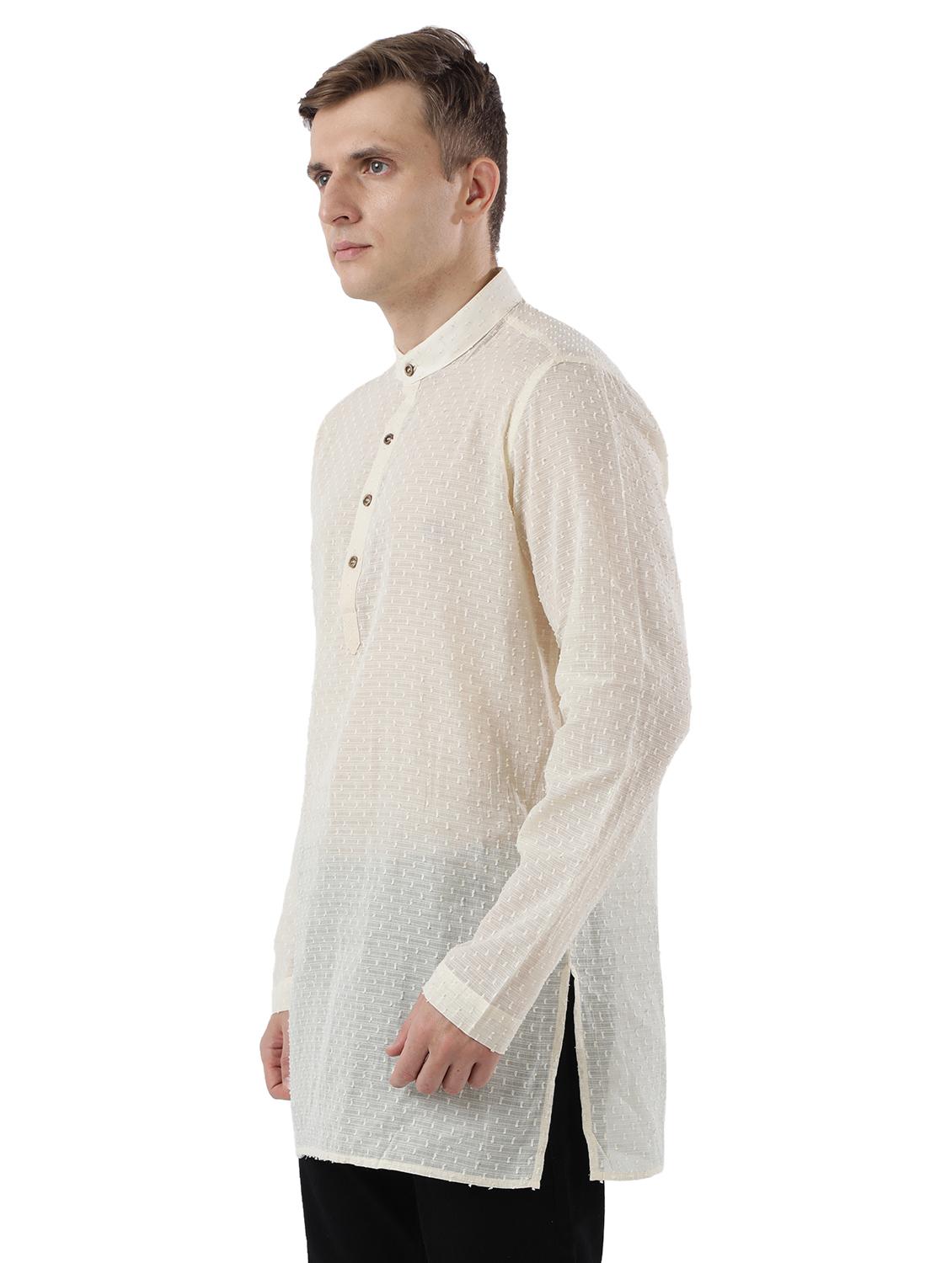 cream solid jacquard kurta - 17592375 -  Standard Image - 1