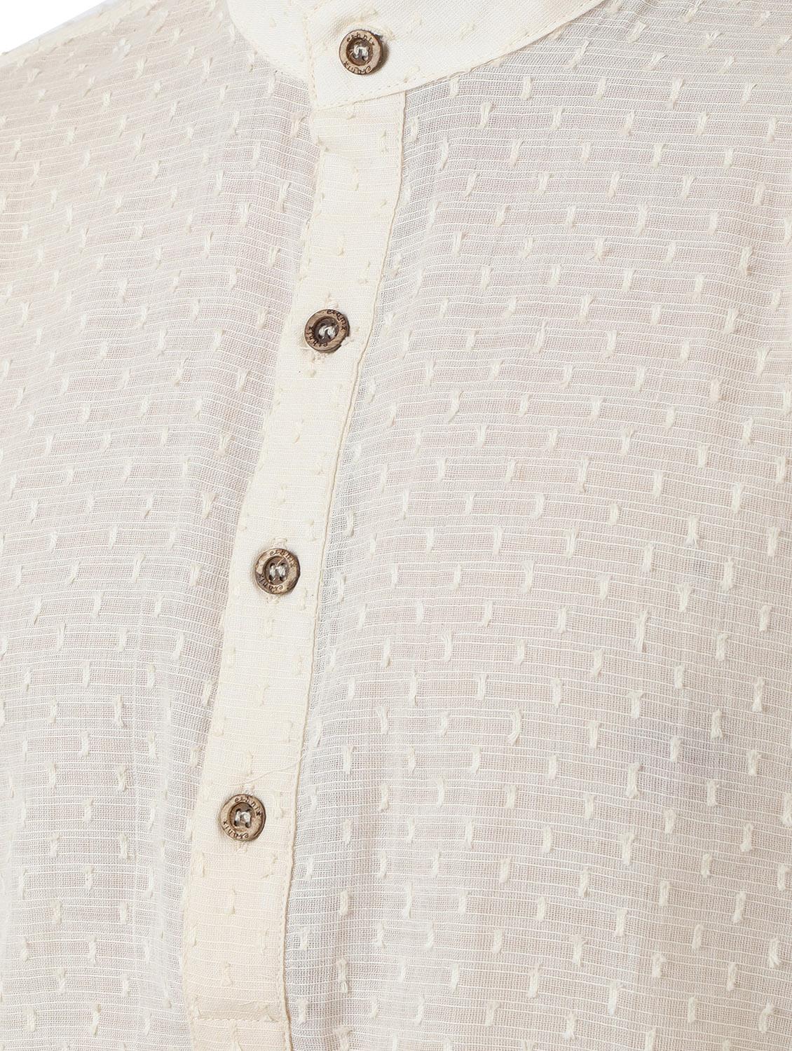 cream solid jacquard kurta - 17592375 - Standard Image - 4