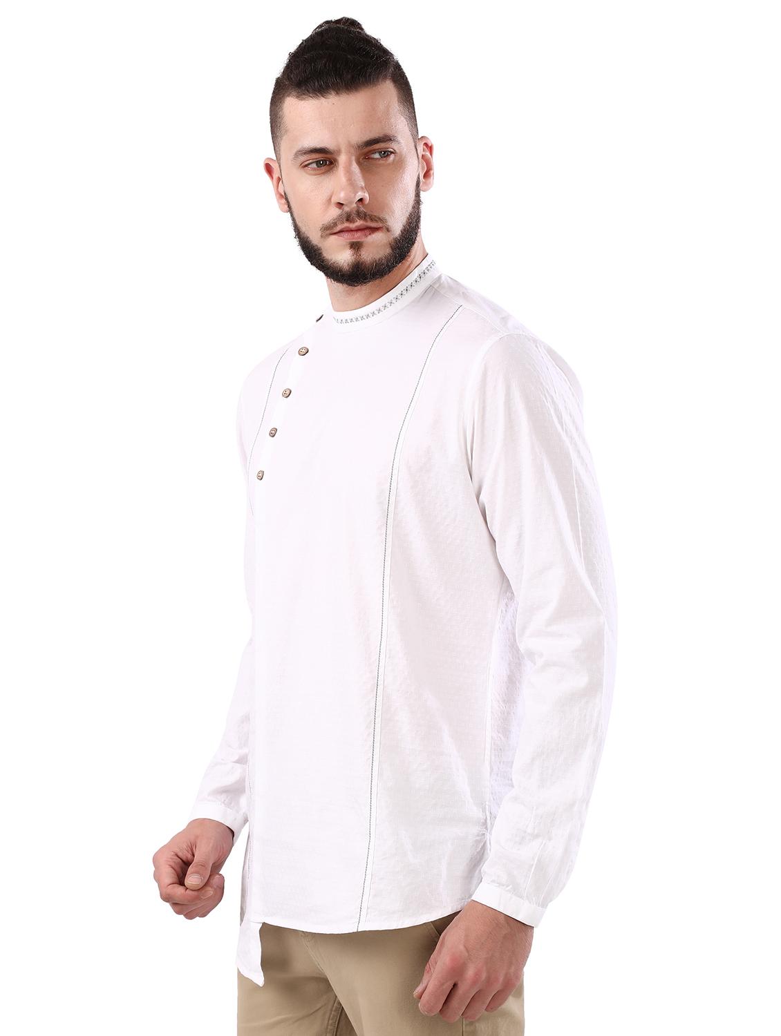 off white self design short kurta - 17592383 - Standard Image - 1