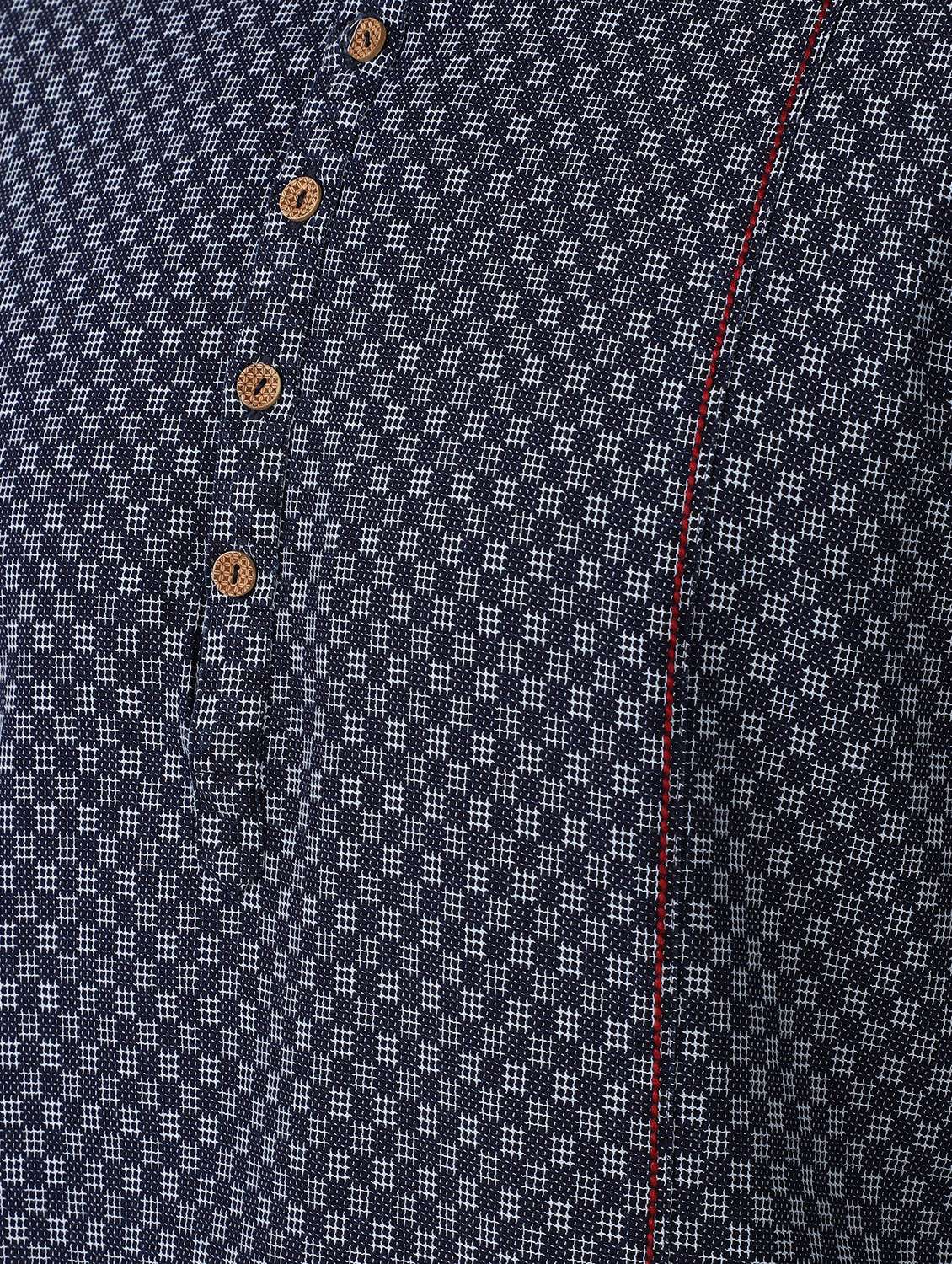 navy blue jacquard short kurta - 17592385 - Standard Image - 4