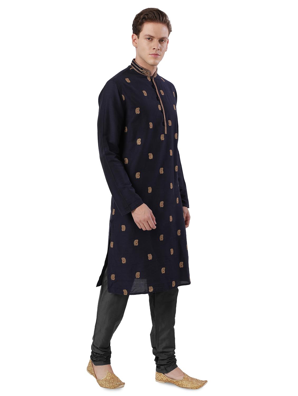 navy blue embroidered long kurta - 17592394 - Standard Image - 1