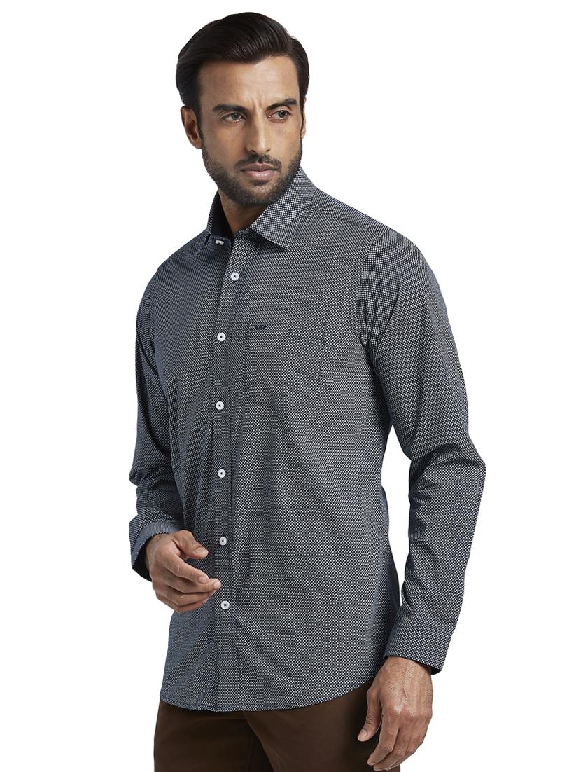 navy blue self design casual shirt - 17592440 -  Standard Image - 1