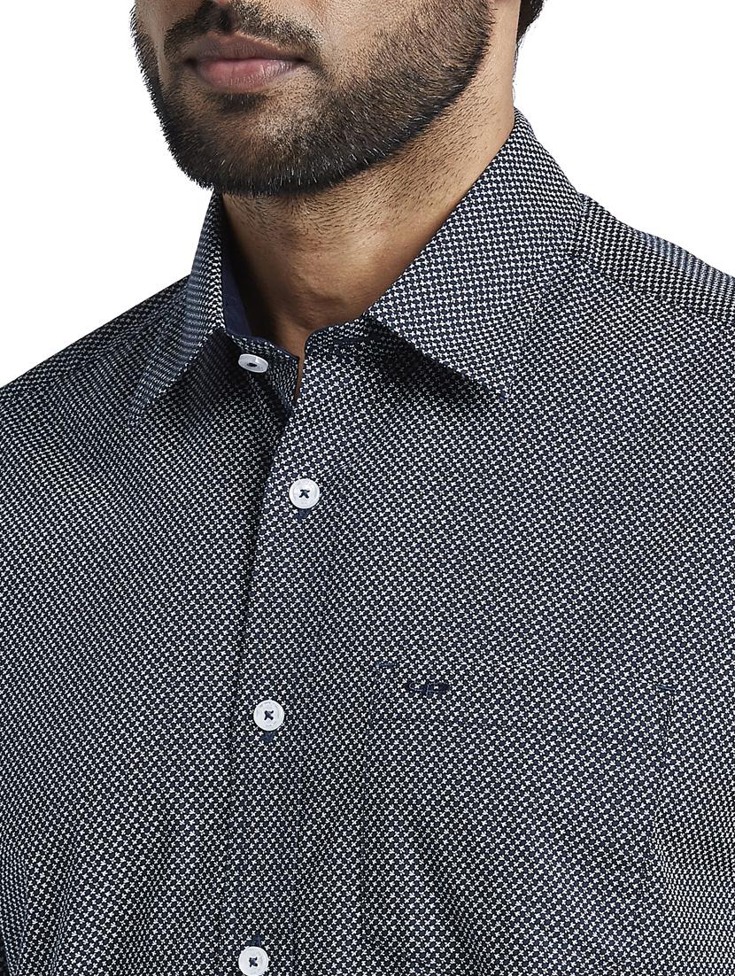 navy blue self design casual shirt - 17592440 - Standard Image - 4