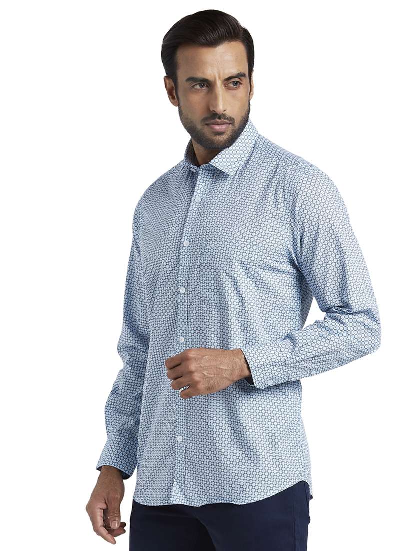light blue printed casual shirt - 17592464 - Standard Image - 1