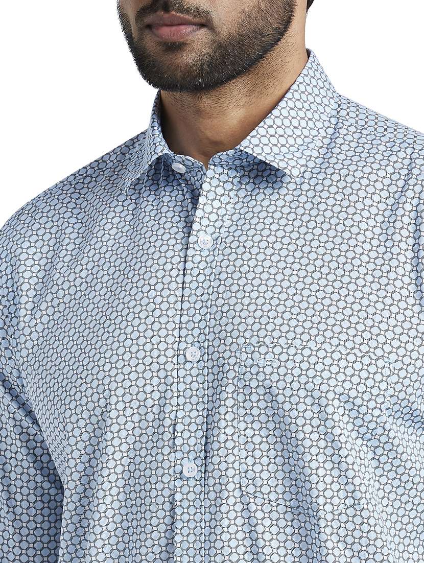 light blue printed casual shirt - 17592464 - Standard Image - 4