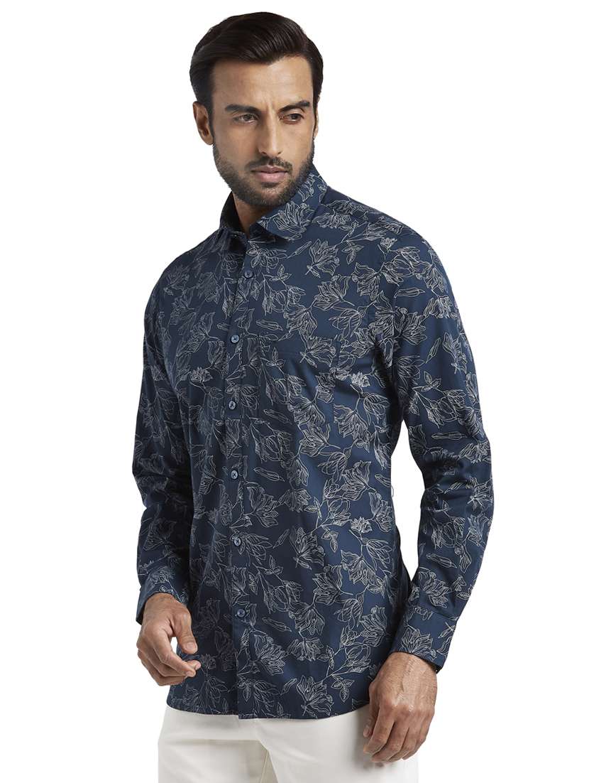 navy blue floral print casual shirt - 17592468 -  Standard Image - 1