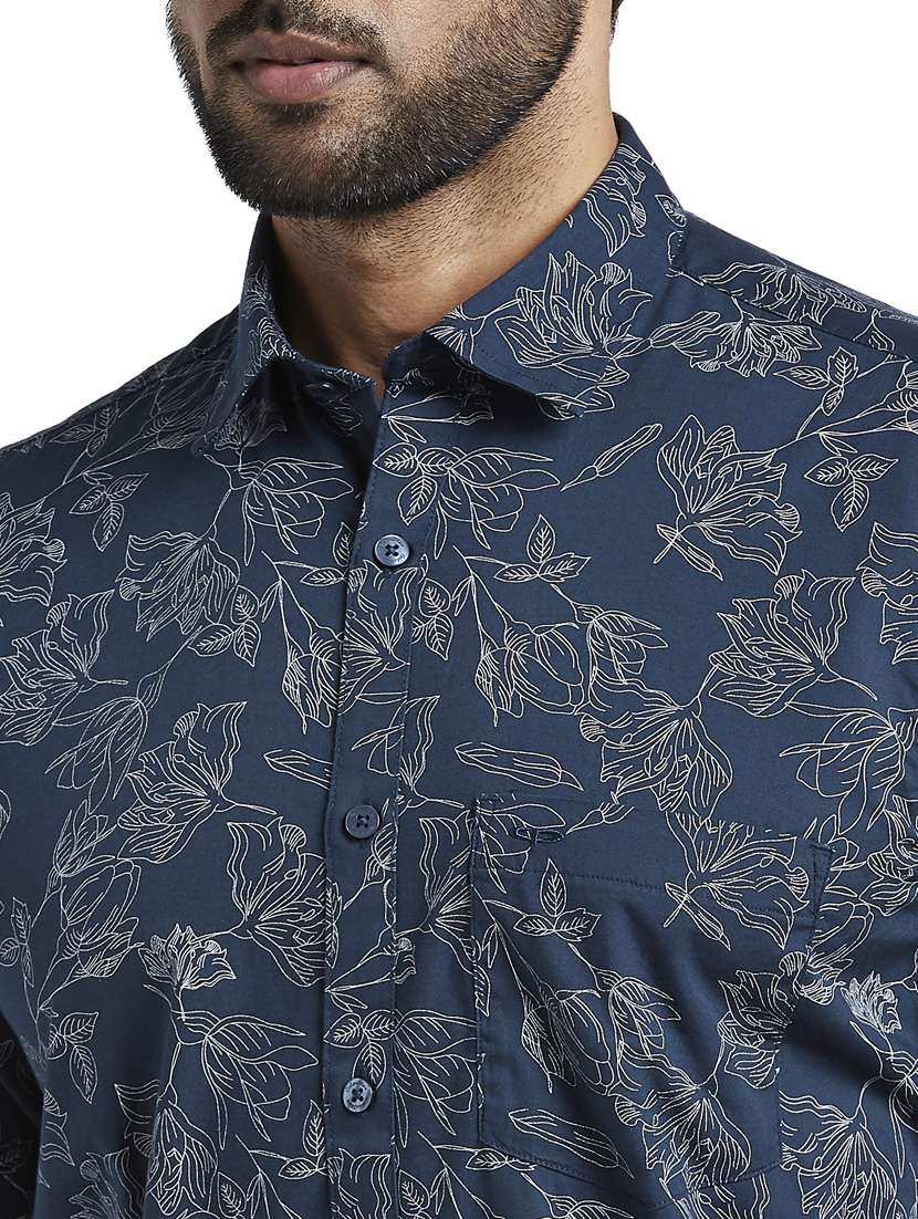 navy blue floral print casual shirt - 17592468 - Standard Image - 4