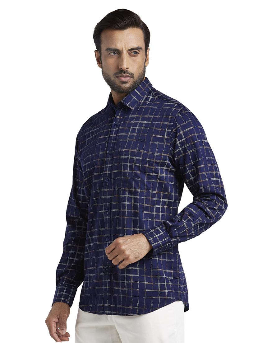 navy blue checkered casual shirt - 17592484 - Standard Image - 1