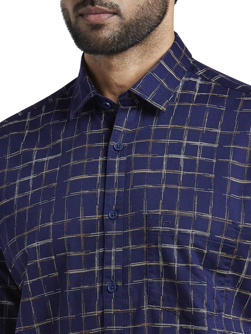 navy blue checkered casual shirt - 17592484 - Standard Image - 4
