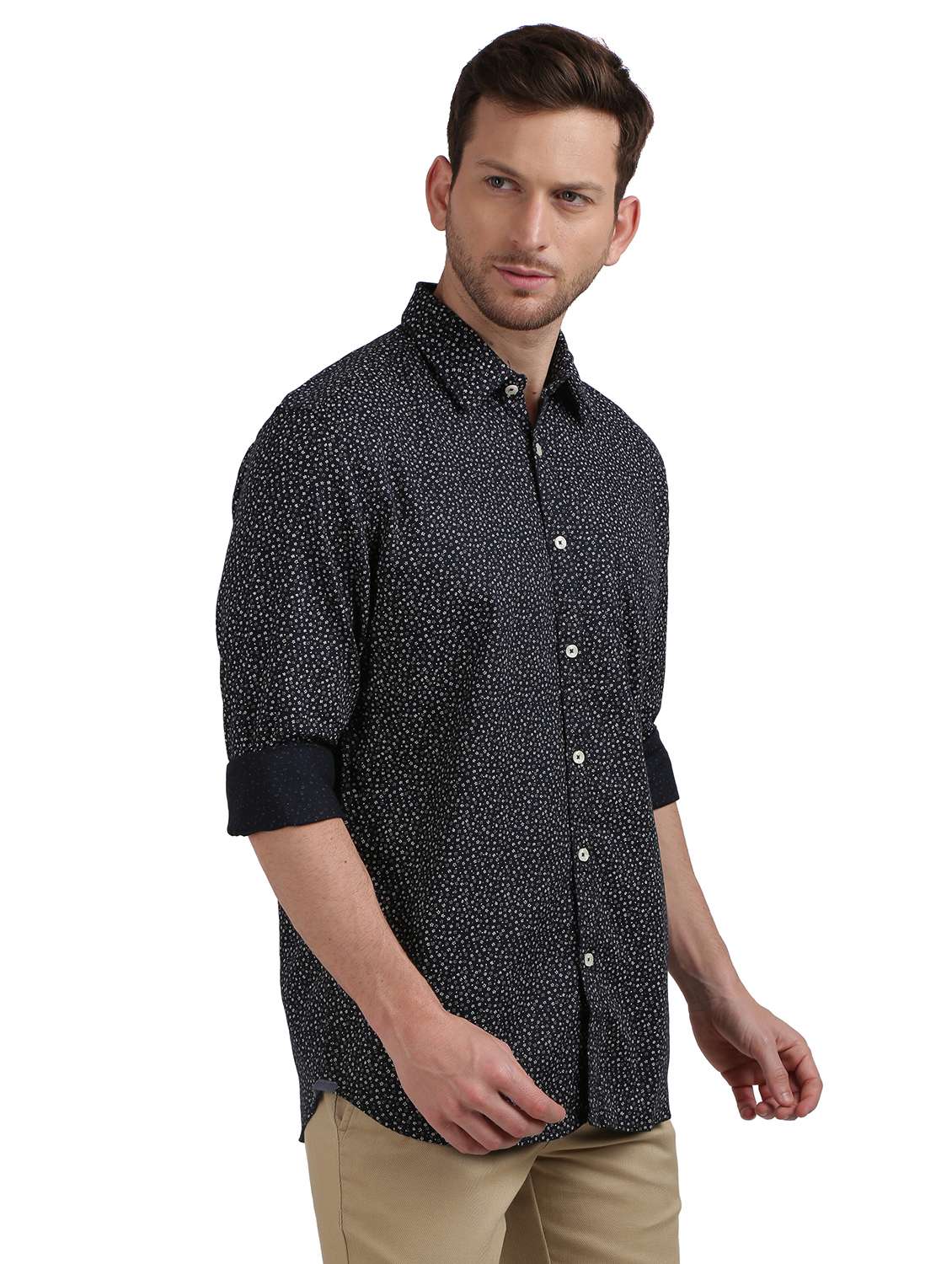 navy blue printed casual shirt - 17592541 - Standard Image - 1