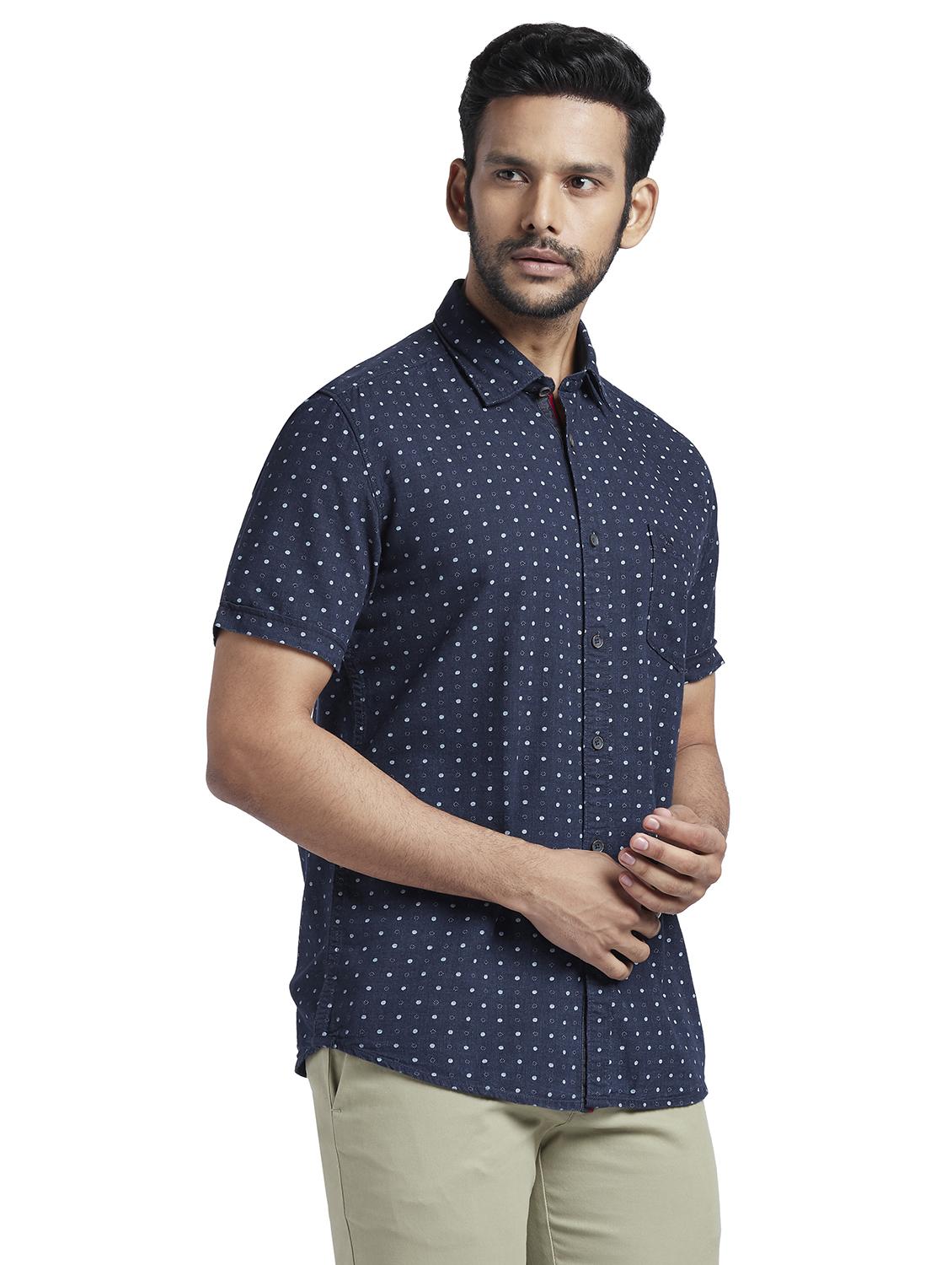 navy blue printed casual shirt - 17592550 - Standard Image - 1