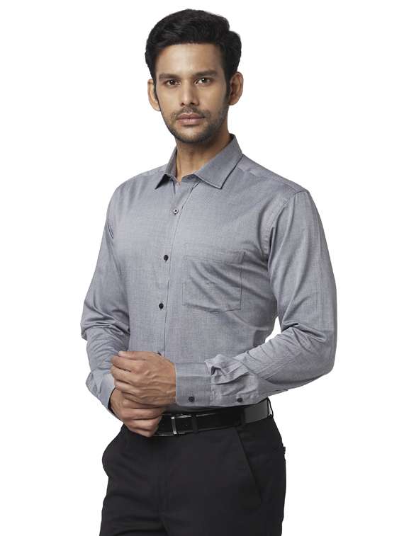 grey solid formal shirt - 17592601 - Standard Image - 1