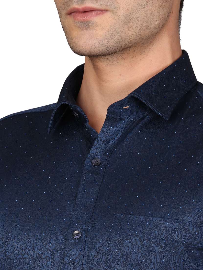 navy blue self design formal shirt - 17592711 - Standard Image - 4