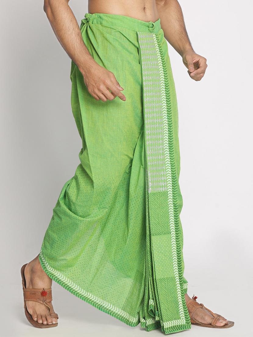 green cotton dhoti - 17592778 -  Standard Image - 1