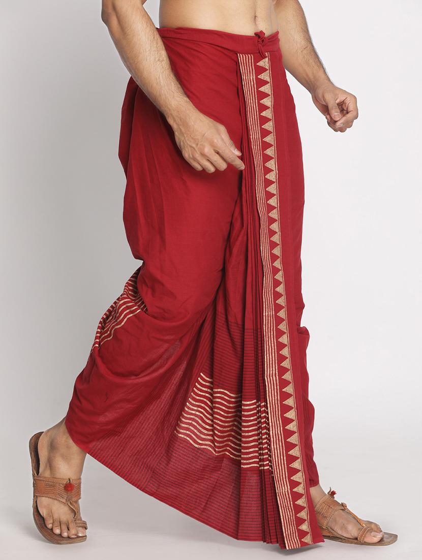 maroon striped dhoti - 17592780 -  Standard Image - 1