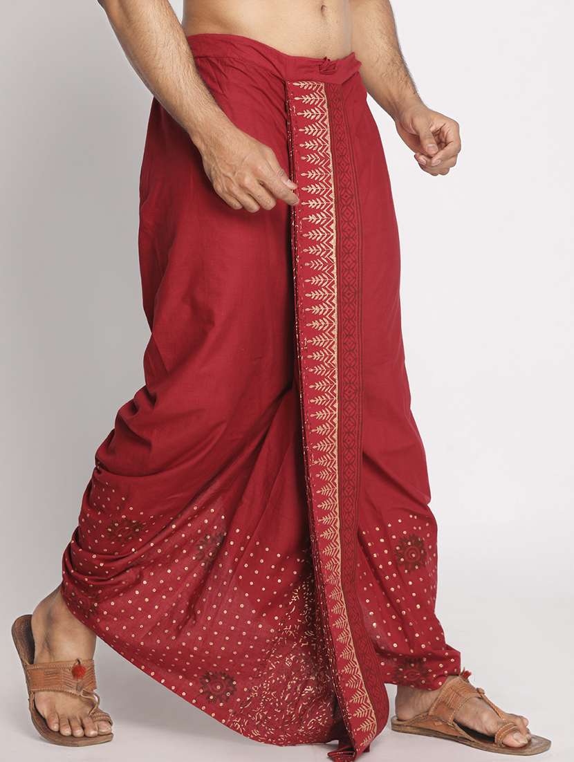 maroon printed dhoti - 17592781 - Standard Image - 1