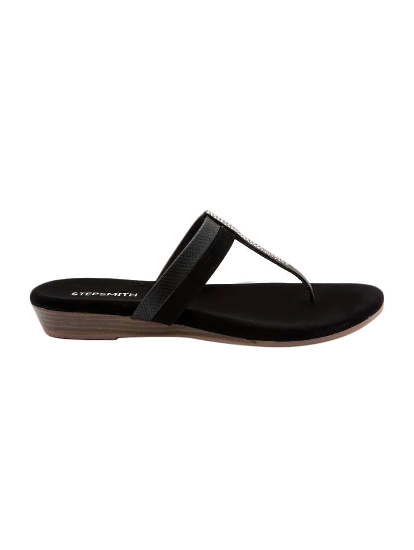 black leatherette slip on sandals - 17594061 -  Standard Image - 1