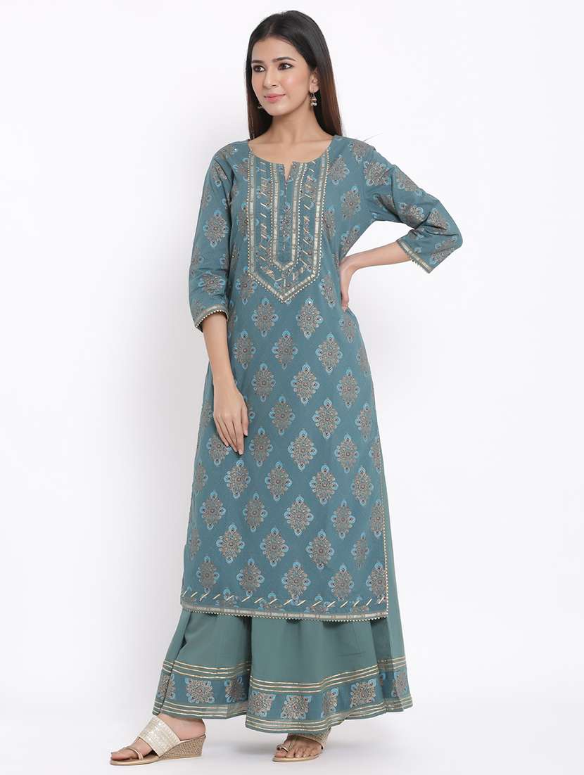 foil print kurta skirt set