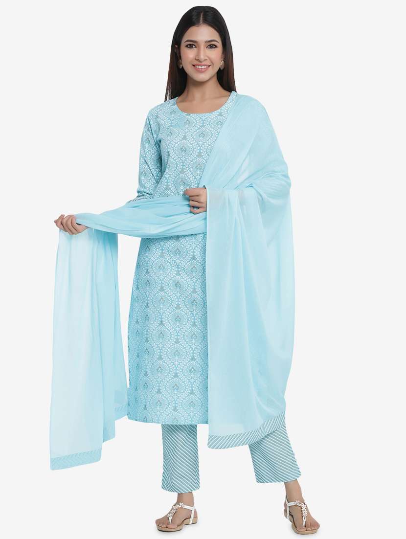 pastel printed kurta dupatta set