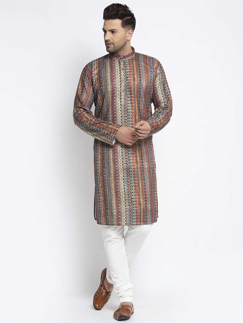 brown printed kurta pajama ethnic set