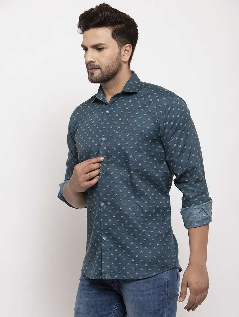 teal ditsy floral casual shirt - 17594348 - Standard Image - 1