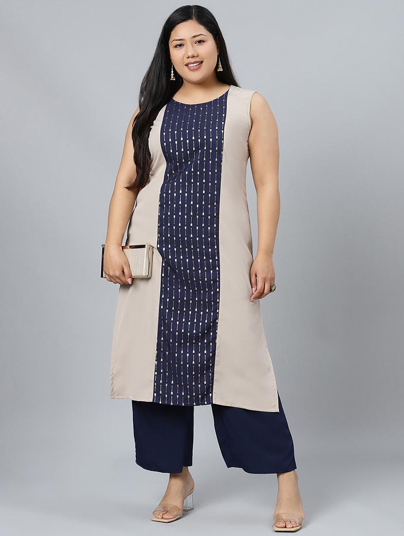 beige crepe kurta palazzo  set - 17594628 -  Standard Image - 1