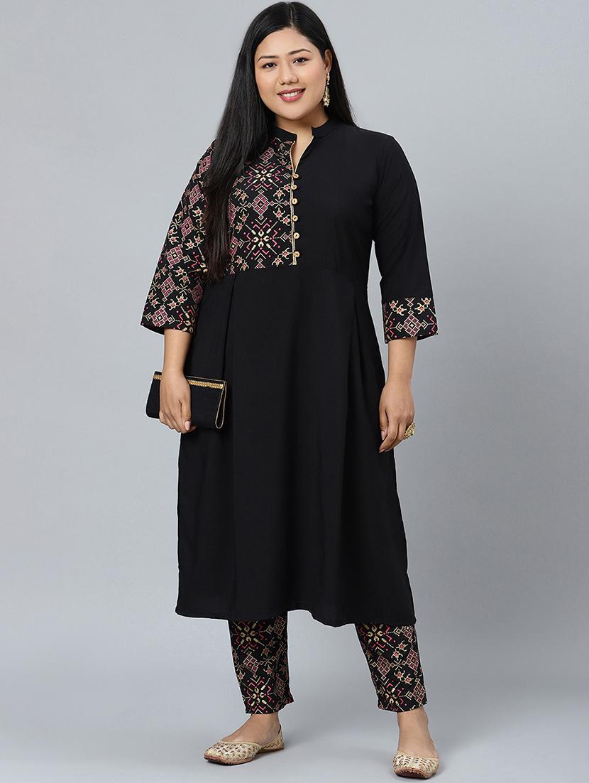 black crepe kurta pant  set - 17594646 -  Standard Image - 1