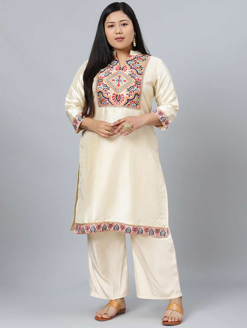 cream art silk kurta palazzo  set