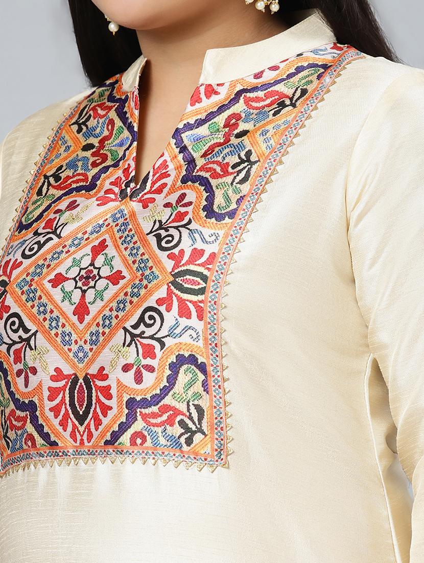 cream art silk kurta palazzo set - 17594657 - Standard Image - 4