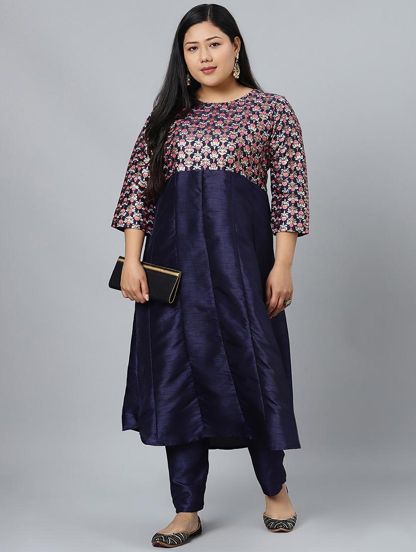 navy art silk kurta pant  set - 17594665 -  Standard Image - 1