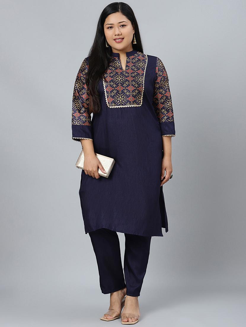 navy art silk kurta pant  set - 17594668 -  Standard Image - 1