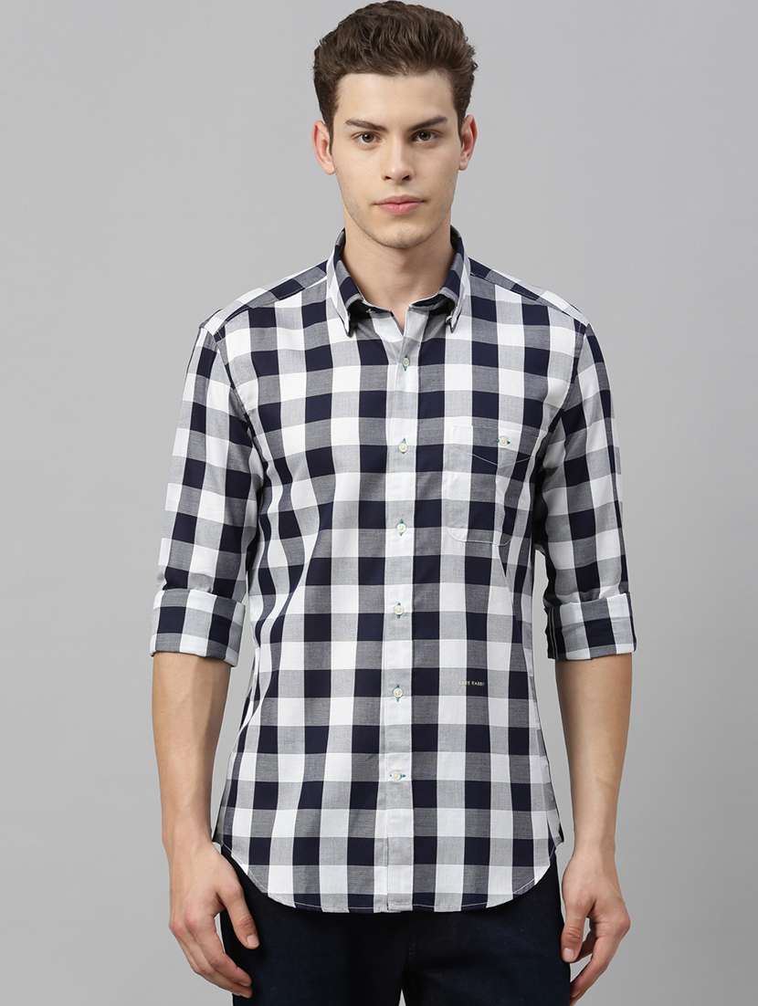 navy blue checkered casual shirt