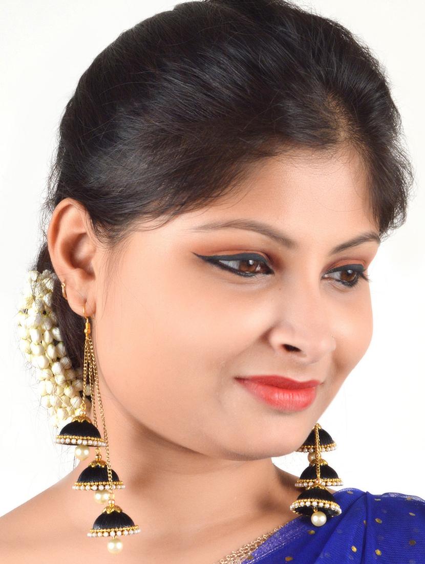 black cotton jhumka earring - 17595220 - Standard Image - 1