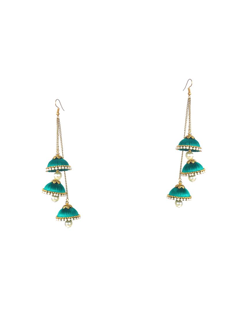 green cotton drop earring