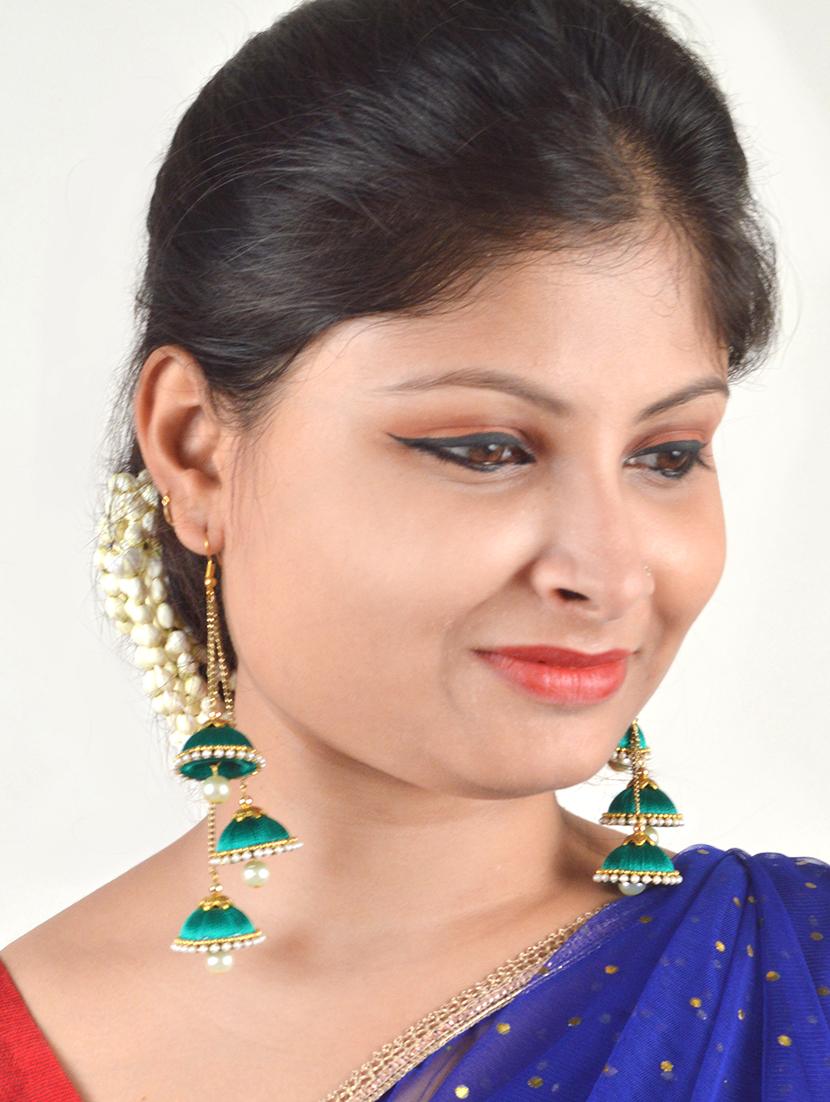 green cotton drop earring - 17595222 - Standard Image - 1