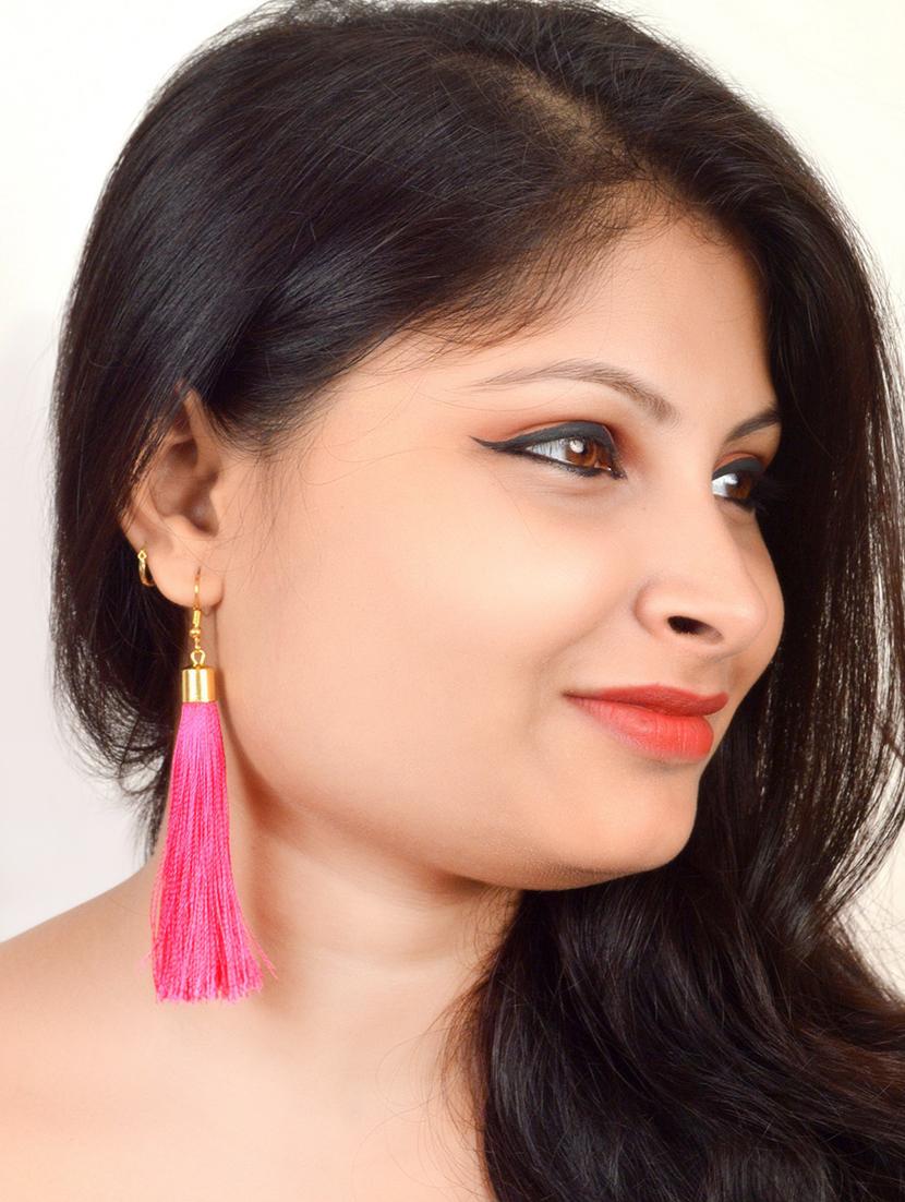 pink cotton drop earring - 17595229 - Standard Image - 1