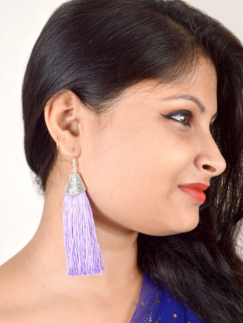 purple cotton drop earring - 17595243 - Standard Image - 1