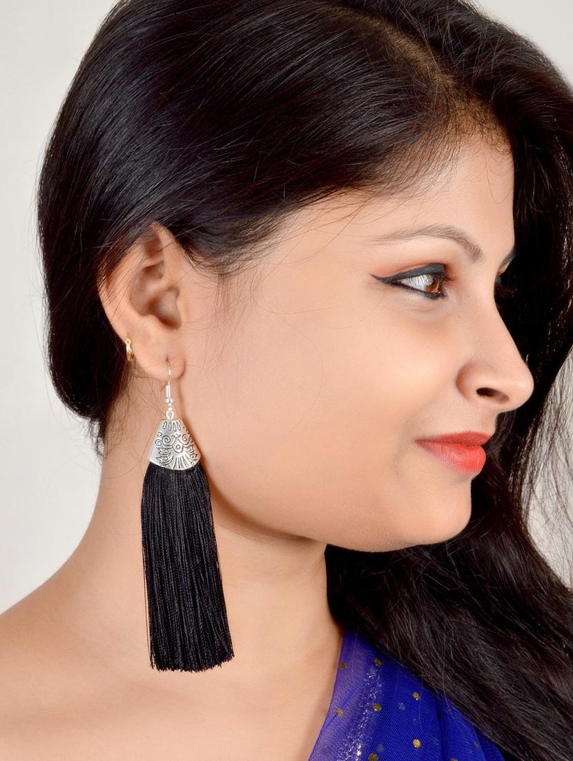 black cotton drop earring - 17595244 - Standard Image - 1