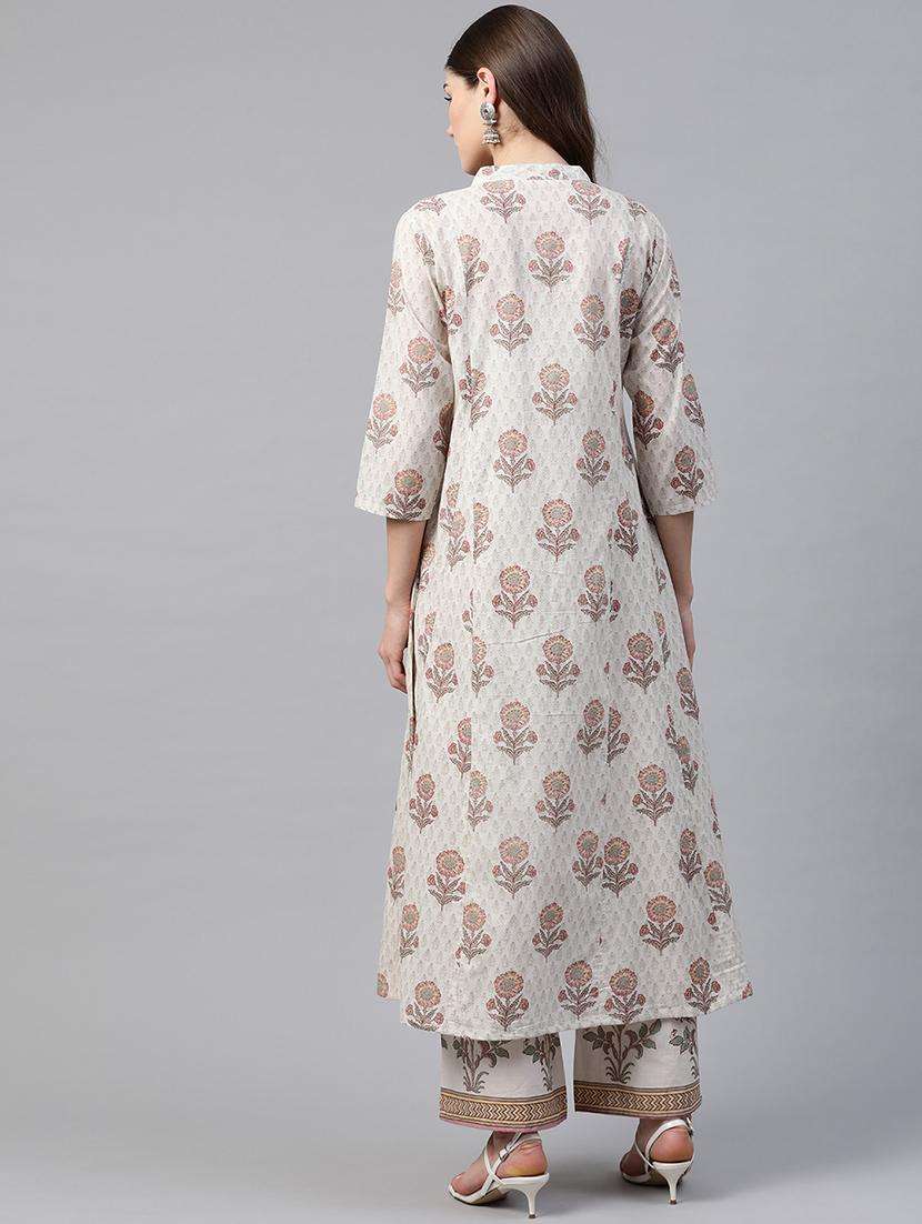 offwhite cotton kurta palazzo  set - 17595846 -  Standard Image - 4