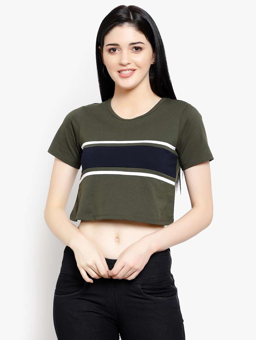 women's crop round neck t-shirt
