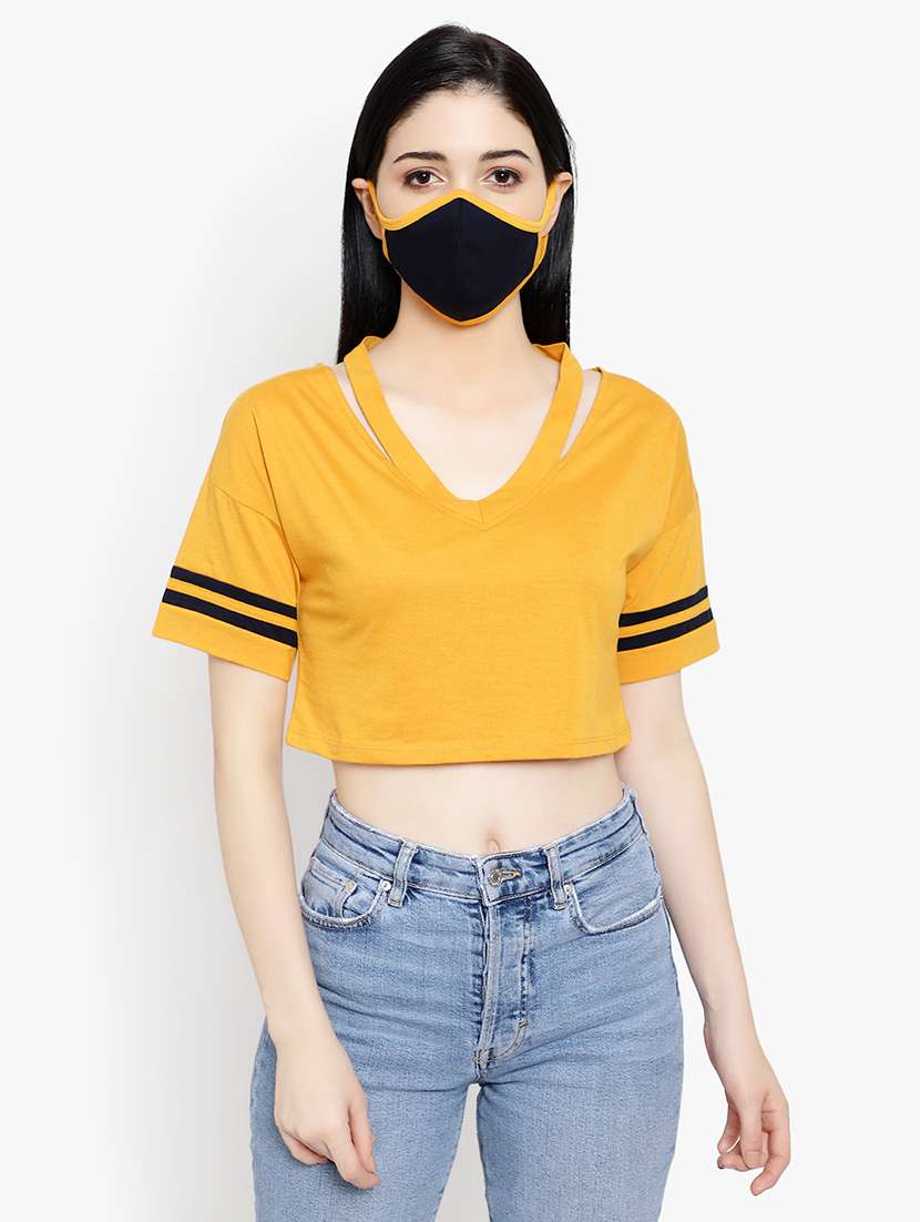 women's crop v neck top