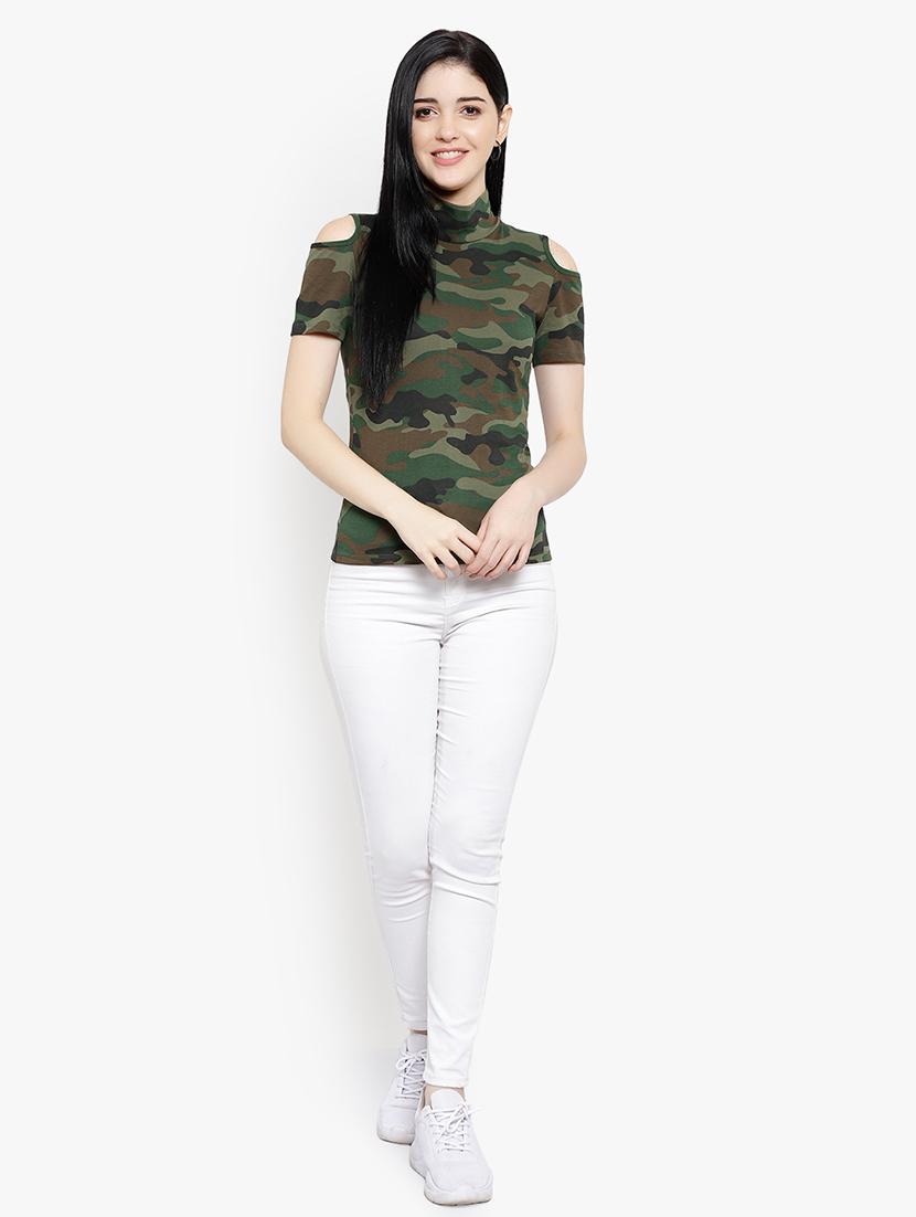 cold shoulder camouflage top - 17596231 - Standard Image - 4