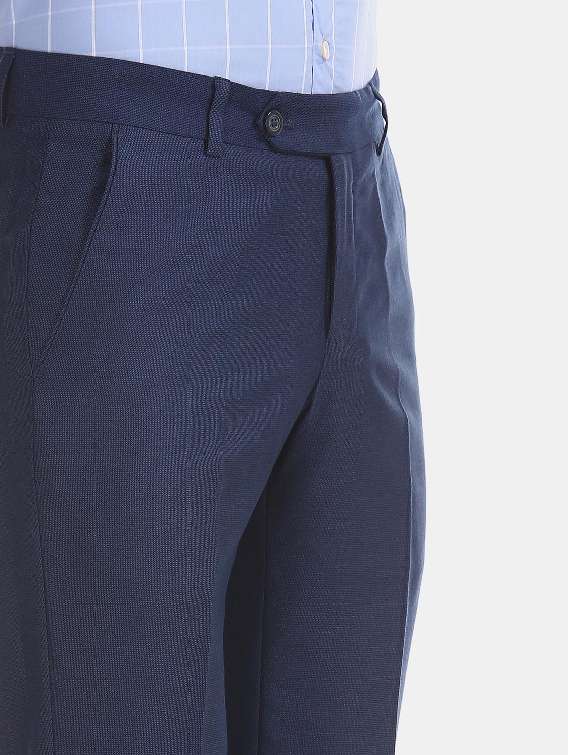 navy blue textured flat front formal trouser - 17597766 - Standard Image - 4