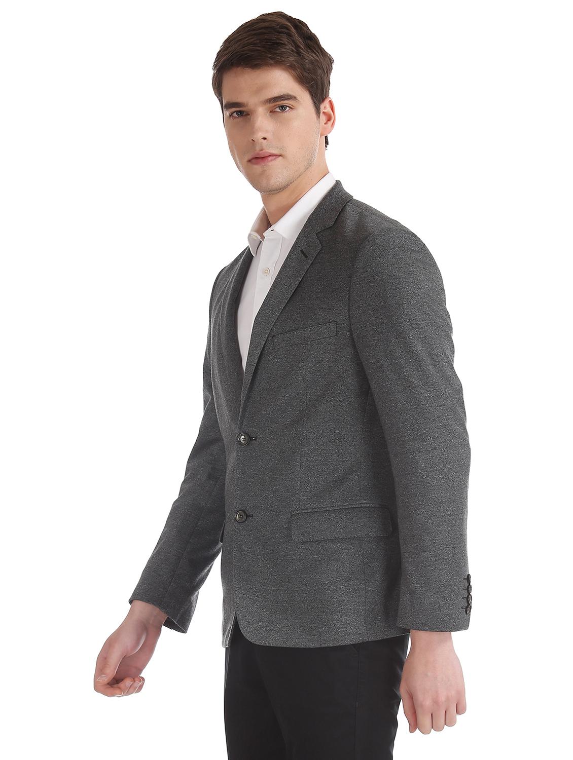grey self design single breasted formal blazer - 17597847 - Standard Image - 1